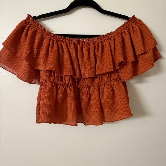 Zara Off-Shoulder Ruffle Blouse - Rust - Picture 2 of 4
